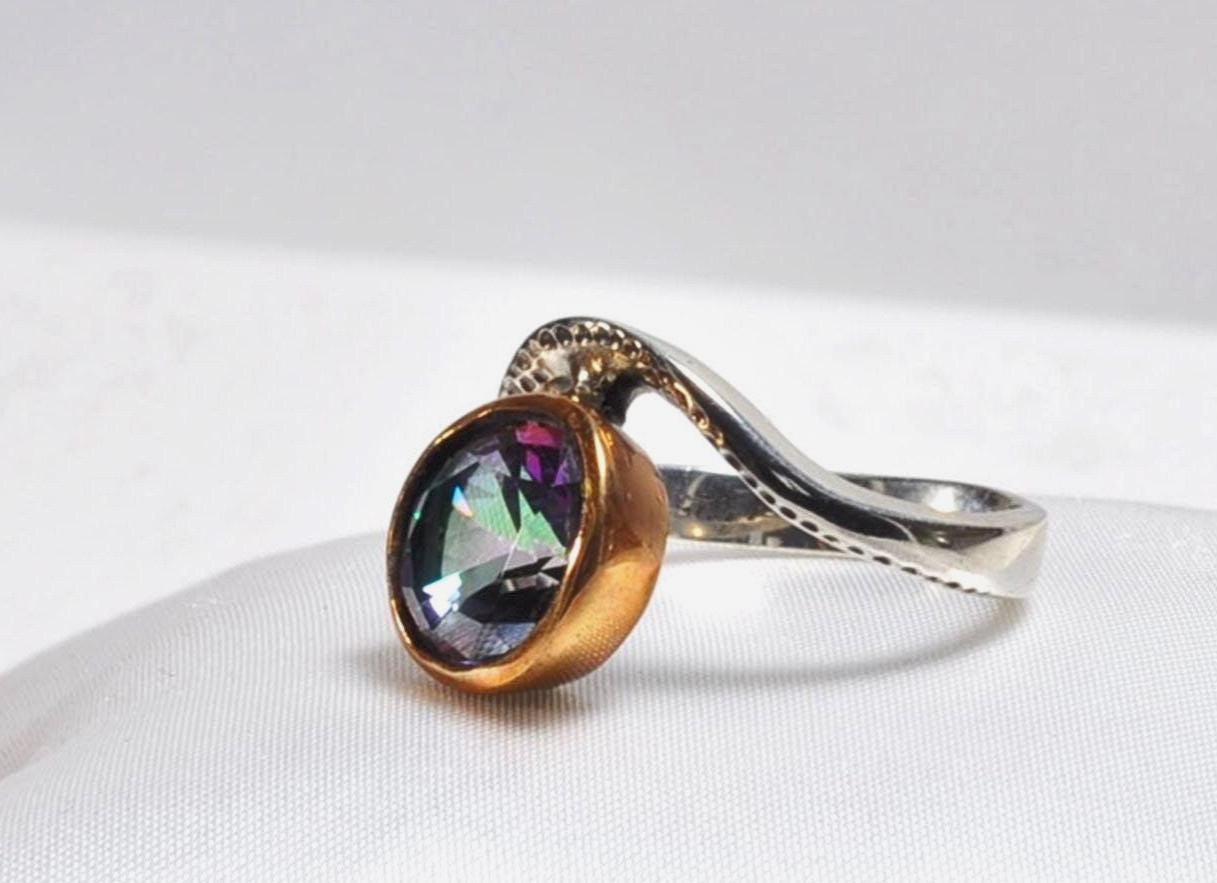 Handmade Mystic Topaz Ring in Sterling Silver, Iridescent Gemstone Jewelry