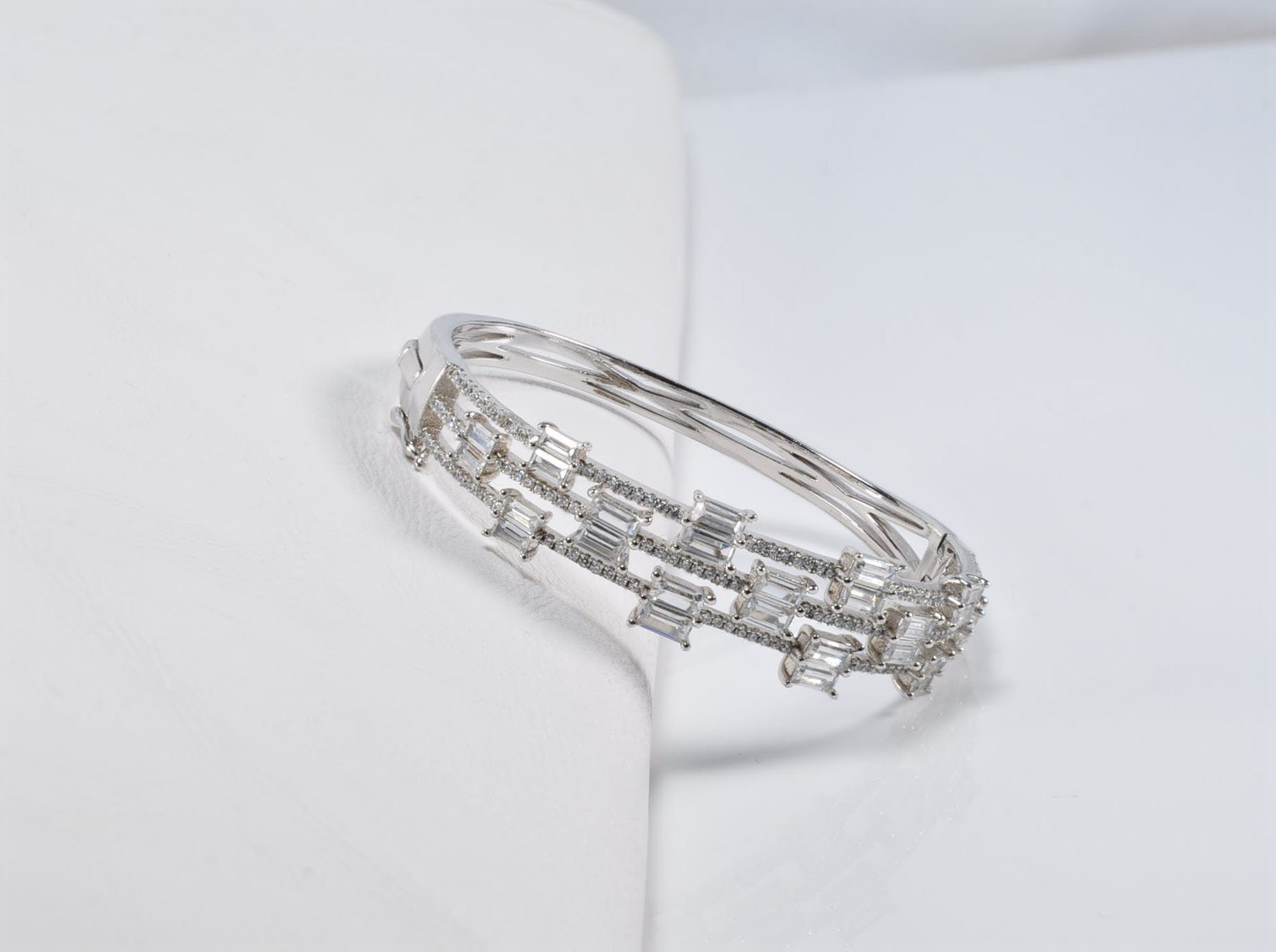 Handmade Genuine Baguette Zircon Gemstone Silver Bracelet, Zircon Bracelet Jewelry,Handcrafted, Gift For Her, Wedding Gift