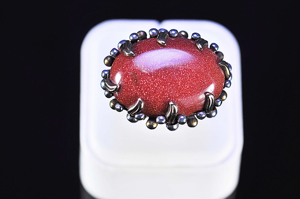 Handmade Genuine Goldstone Silver Ring, Handcrafted Goldstone Silver Ring Jewelry,Gift for Her