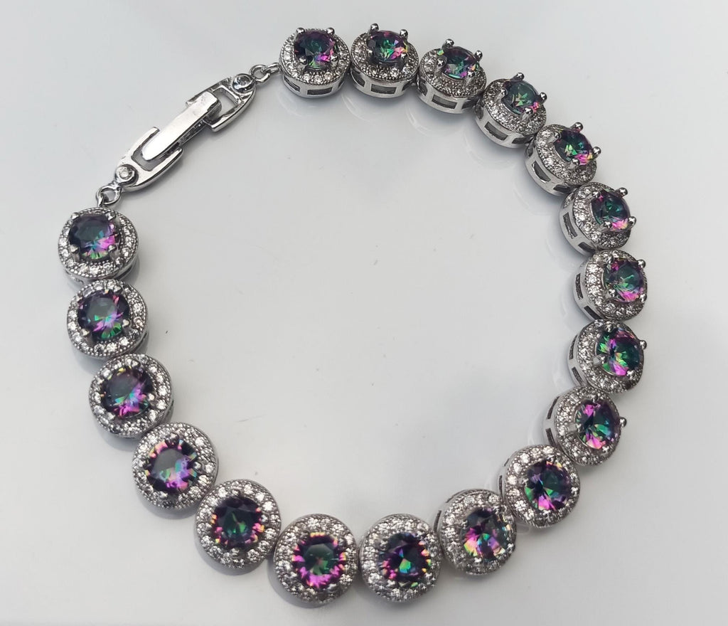 Handmade Genuine Mystic Topaz and Zircon Gemstone Silver Bracelet, Mystic Topaz and Zircon Bracelet Jewelry,Wedding Gift, Anniversary Gift