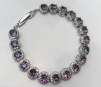 Handmade Genuine Mystic Topaz and Zircon Gemstone Silver Bracelet, Mystic Topaz and Zircon Bracelet Jewelry,Wedding Gift, Anniversary Gift