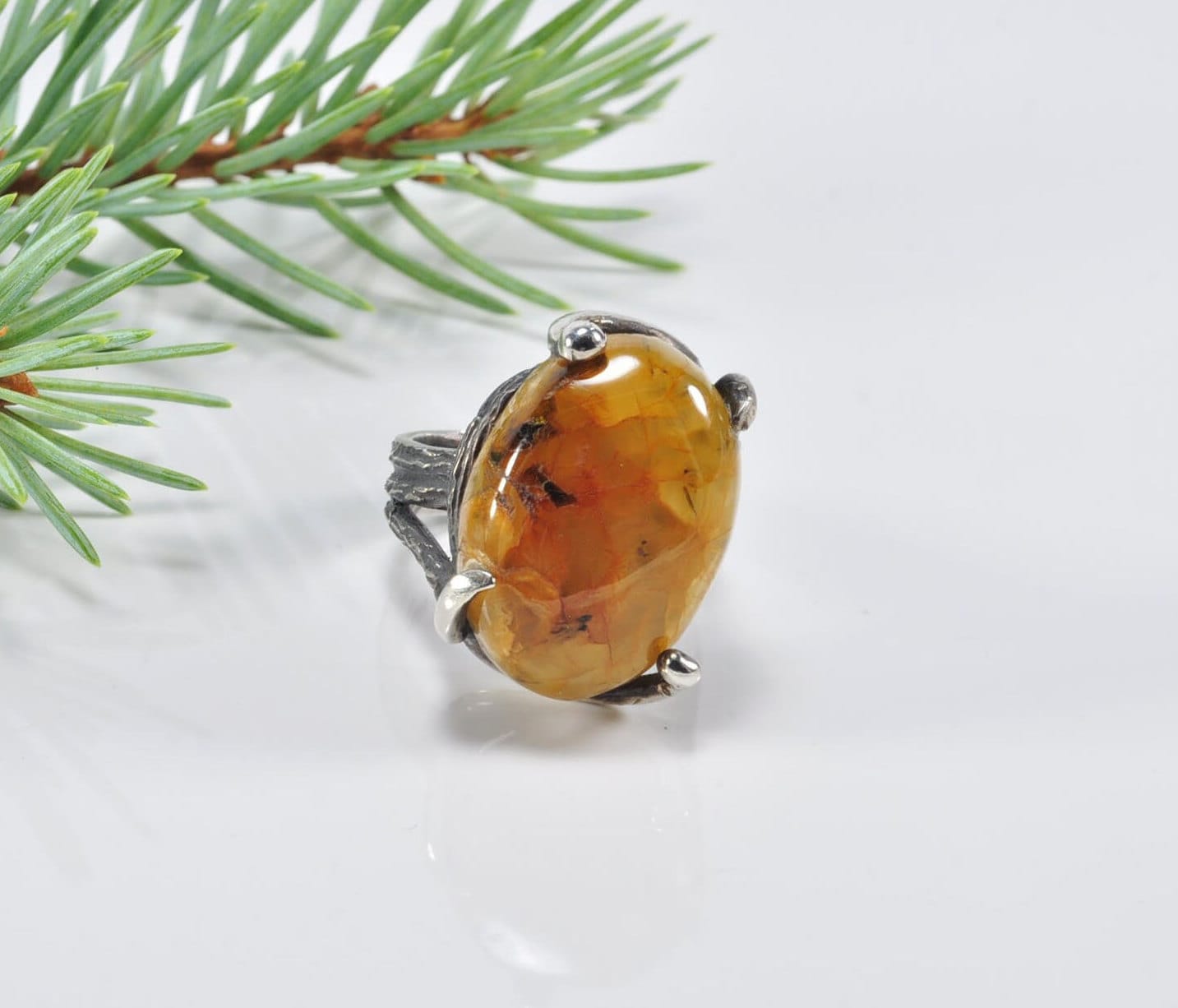 Handmade Amber Silver Ring, Handcrafted Amber Jewelry, 925 Silver Band Amber Ring,Gift for her