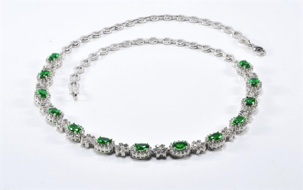 Handmade Emerald & Zircon 925 Sterling Silver Necklace