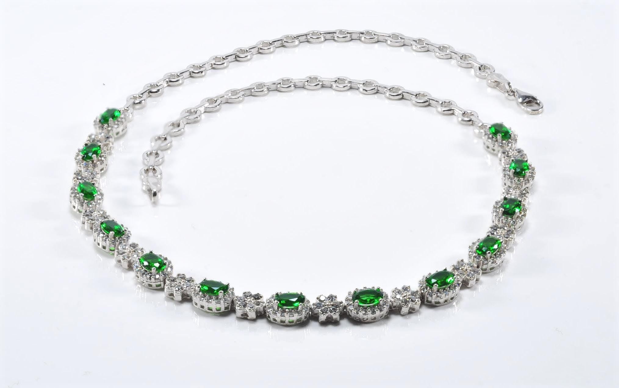 Handmade Emerald & Zircon 925 Sterling Silver Necklace