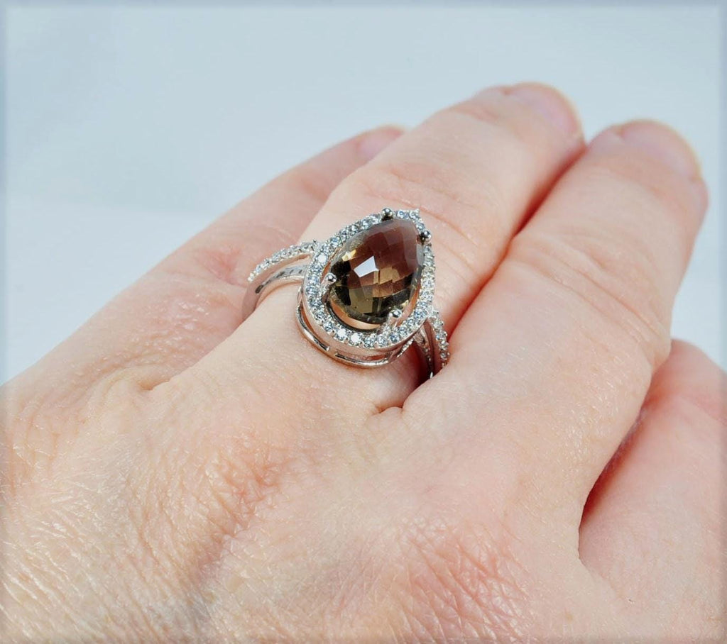 Handmade Citrine and Zircon Silver Ring: Artisan Jewelry Gift