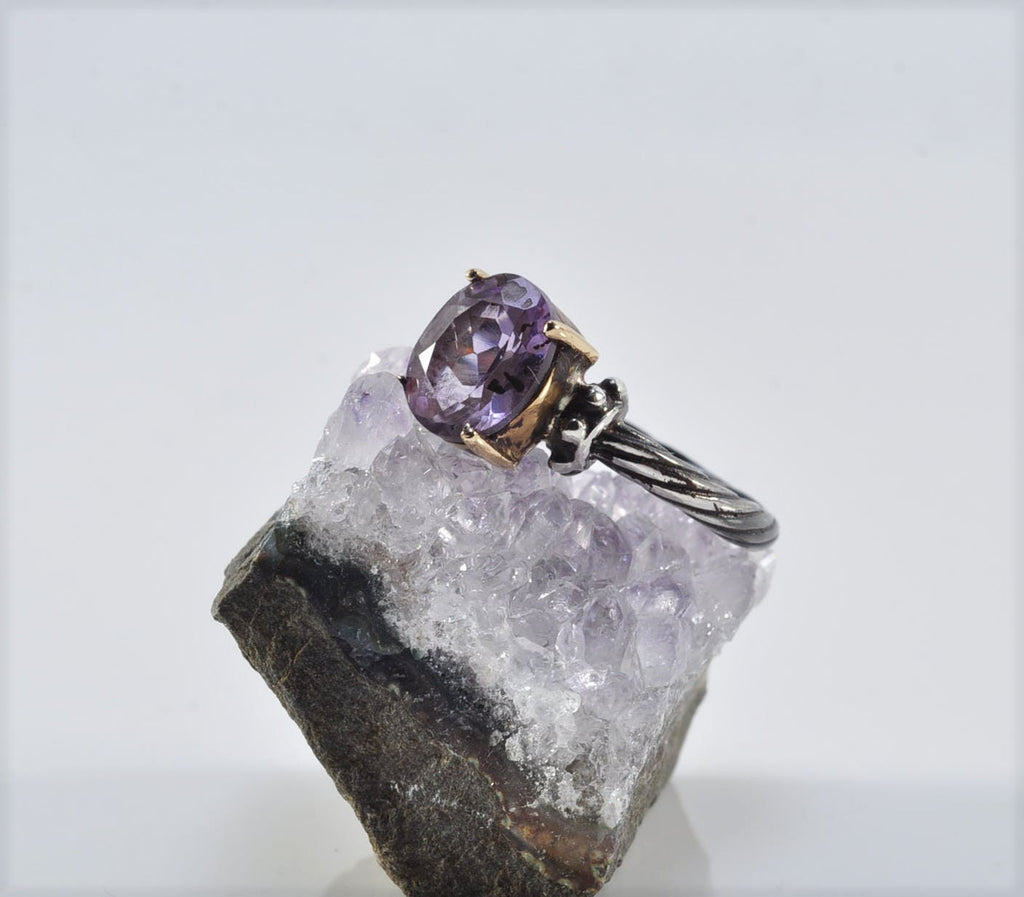 Handmade Genuine Amethyst Silver Ring, Handcrafted Amethyst Jewelry,Wedding Ring Gift, 925 Sterling Silver Amethyst Ring,Gift for her