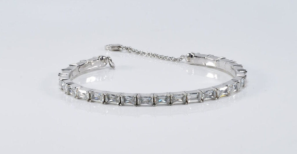Handmade Baguette Zircon 925 Sterling Silver Bracelet, Wedding Jewelry