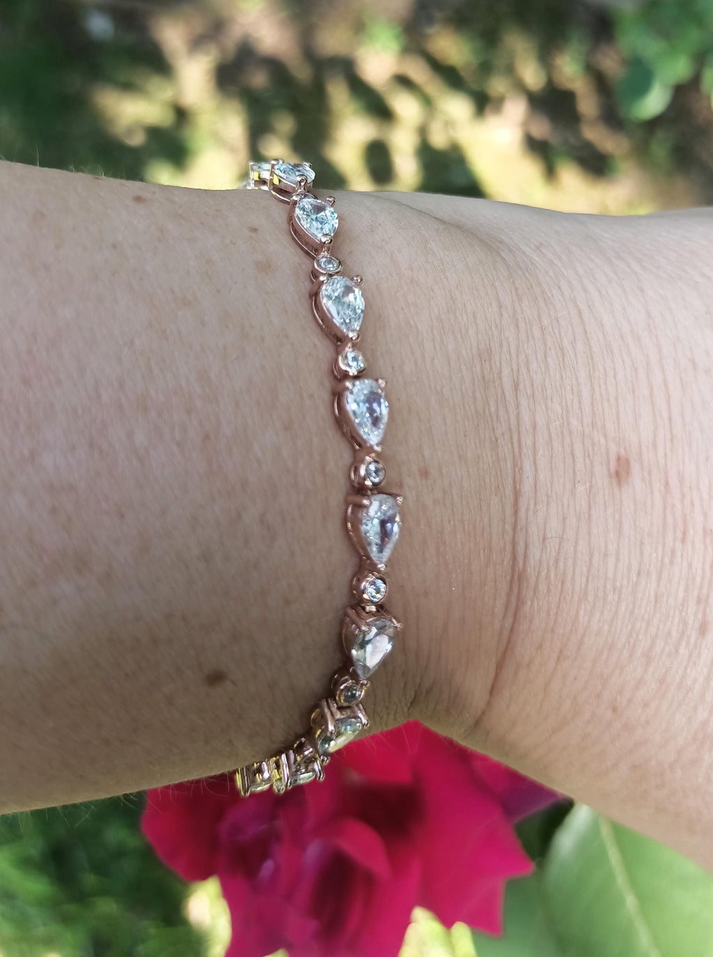 Handmade Genuine Zircon Gemstone Rose Silver Bracelet, Zircon Bracelet Jewelry,Handcrafted, Gift For Her, Wedding Gift