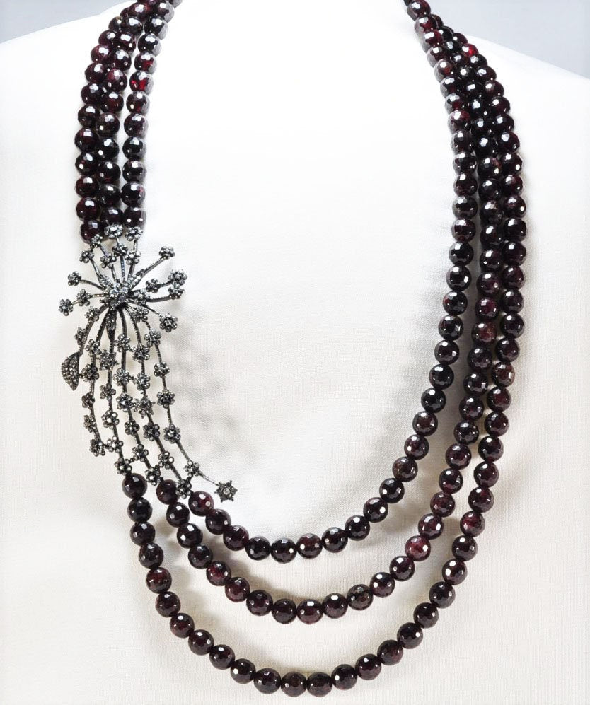 Handmade Garnet and Zircon Silver Necklace,925 Sterling Silver Genuine Authentic Necklace, Garnet and Zircon Gemstone Jewelry Gift for Her