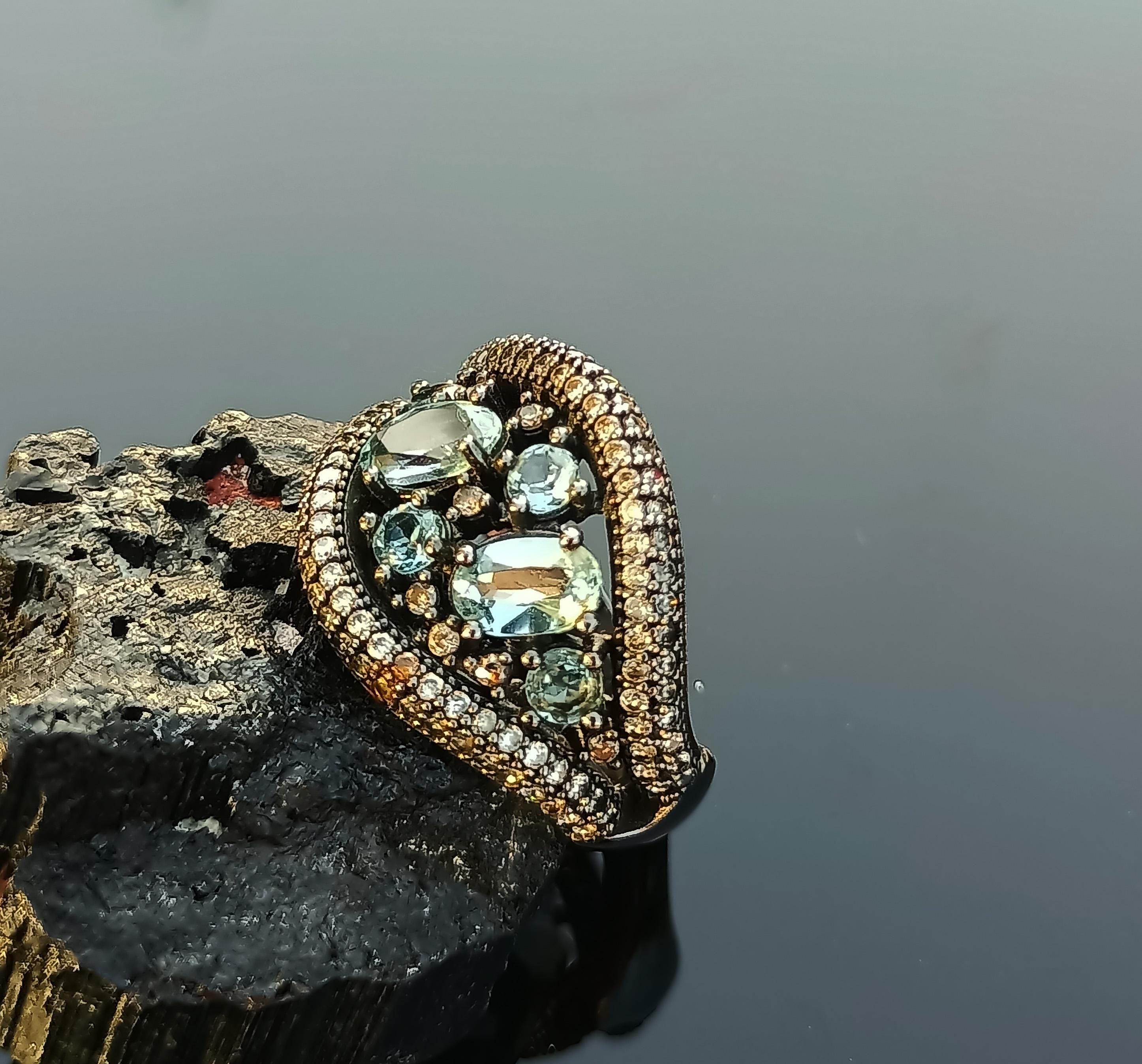 Handmade Aquamarine Black Silver Ring: Tranquility Stone Jewelry