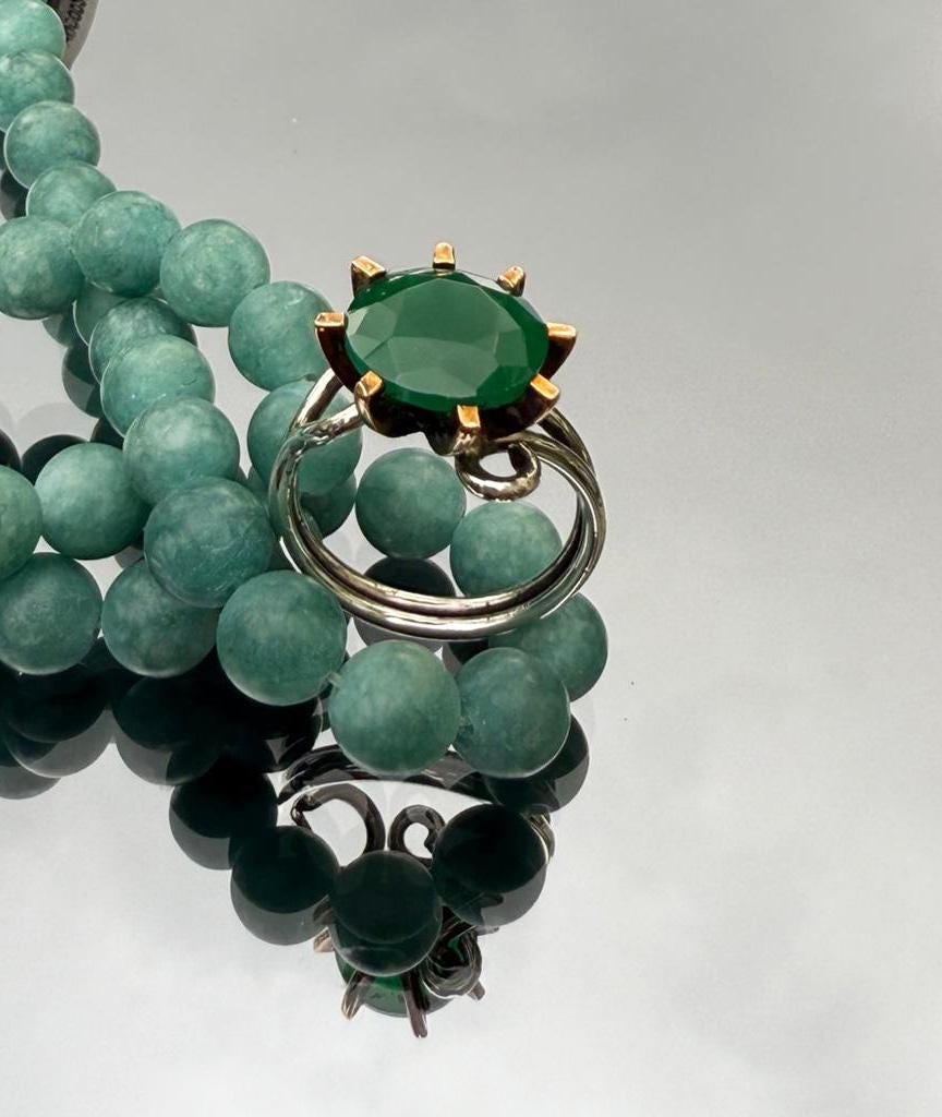 Handmade Green Agate Ring: 925 Sterling Silver, Harmony Jewelry