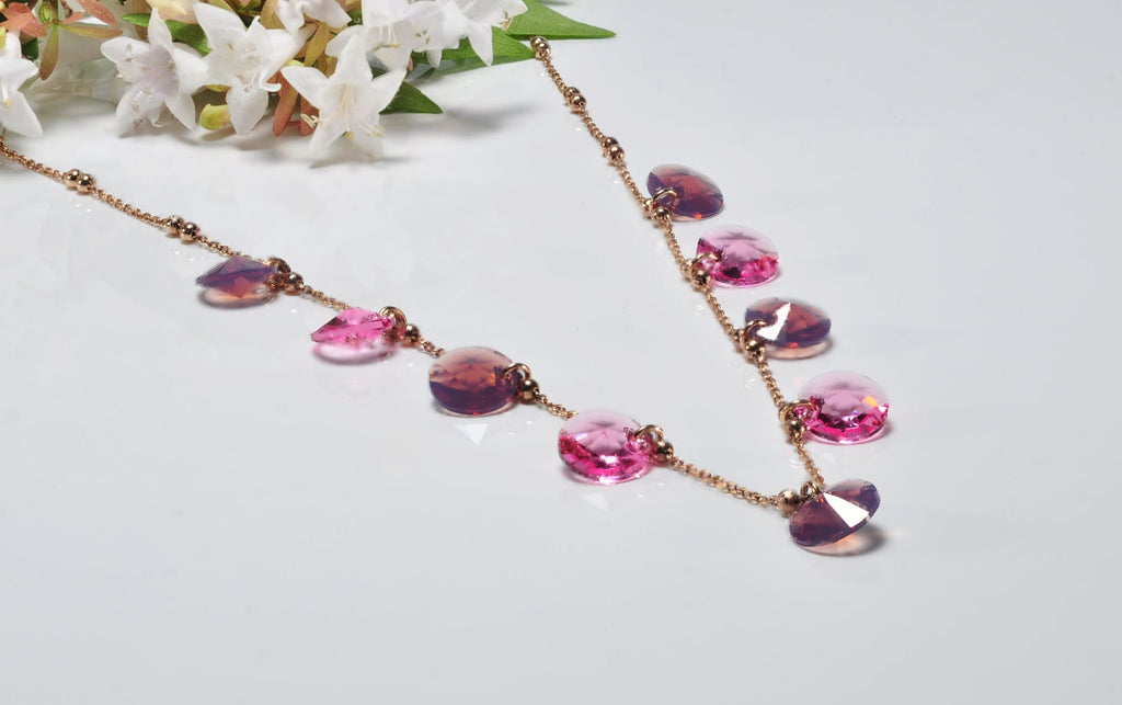 Handmade Rose Quartz and Amethyst Silver Necklace,925 Sterling Silver Genuine Authentic Necklace,Rose Quartz and Amethyst Gemstone Jewelry