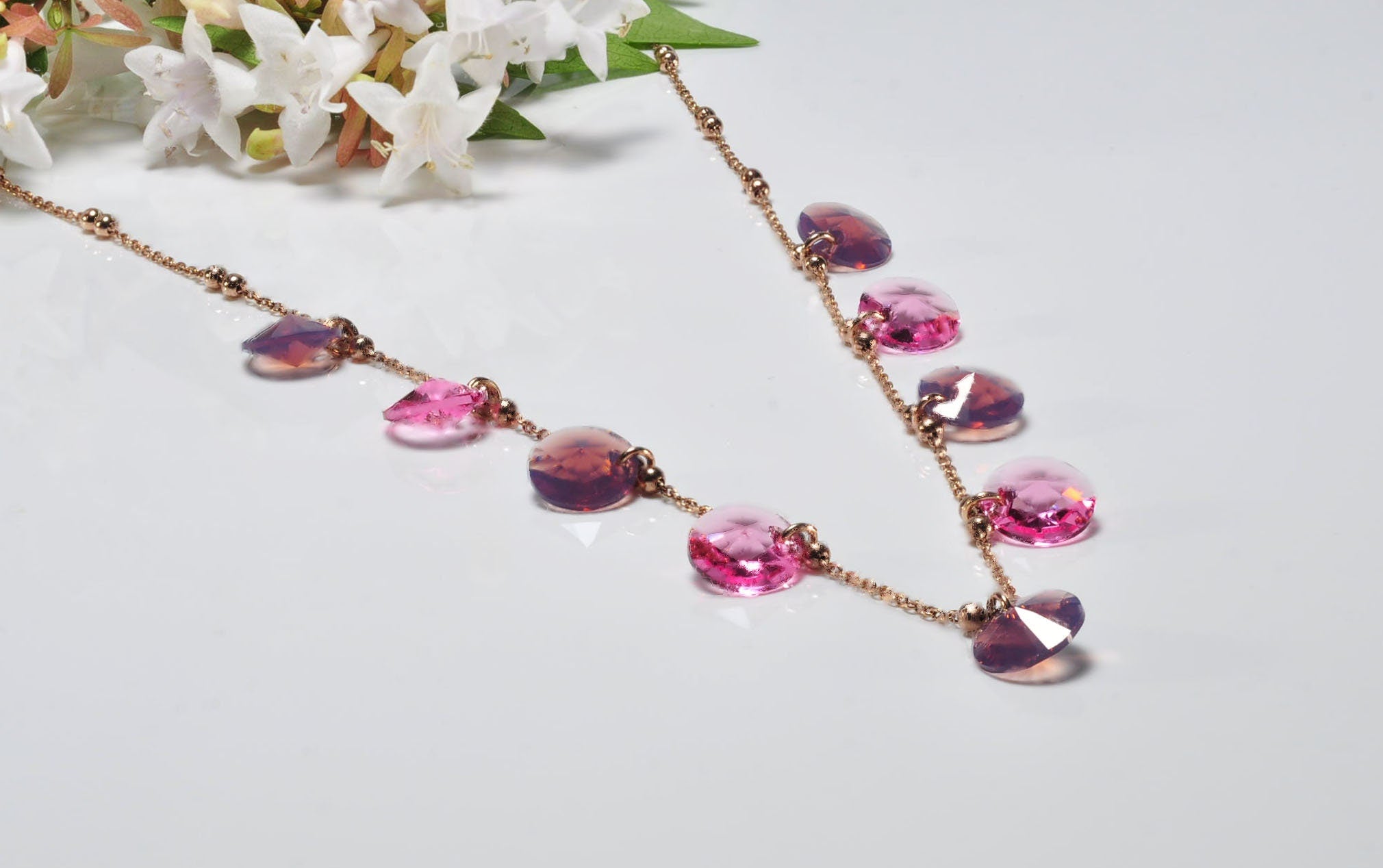 Handmade Rose Quartz and Amethyst Silver Necklace,925 Sterling Silver Genuine Authentic Necklace,Rose Quartz and Amethyst Gemstone Jewelry