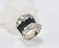 Handmade Baguette Zircon and Black Zircon Ring in Sterling Silver, Unique Gemstone Jewelry