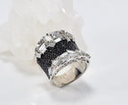 Handmade Baguette Zircon and Black Zircon Ring in Sterling Silver, Unique Gemstone Jewelry