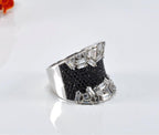 Handmade Baguette Zircon and Black Zircon Ring in Sterling Silver, Unique Gemstone Jewelry