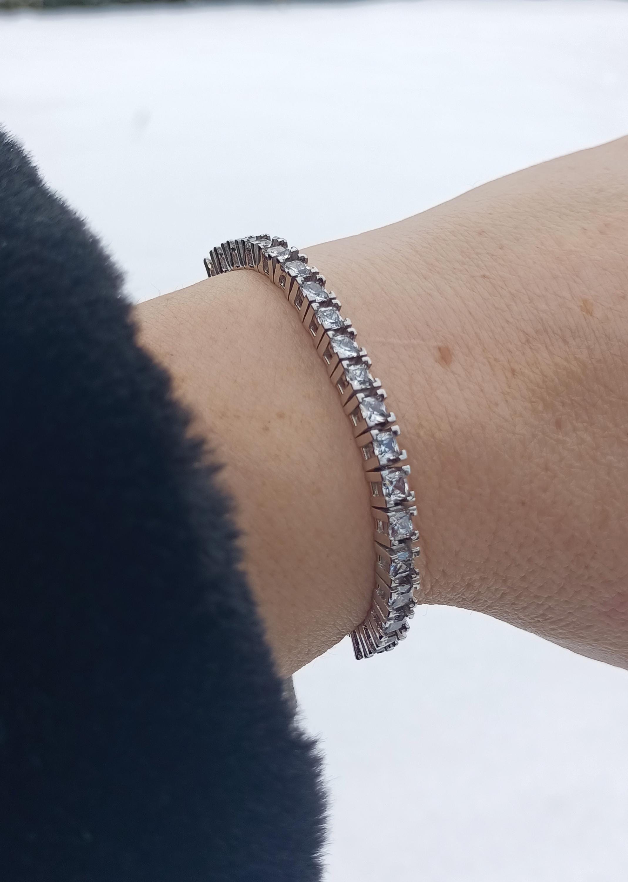 Dazzling Zircon Gemstone Bracelet in 925 Sterling Silver – Handcrafted Adjustable Elegance