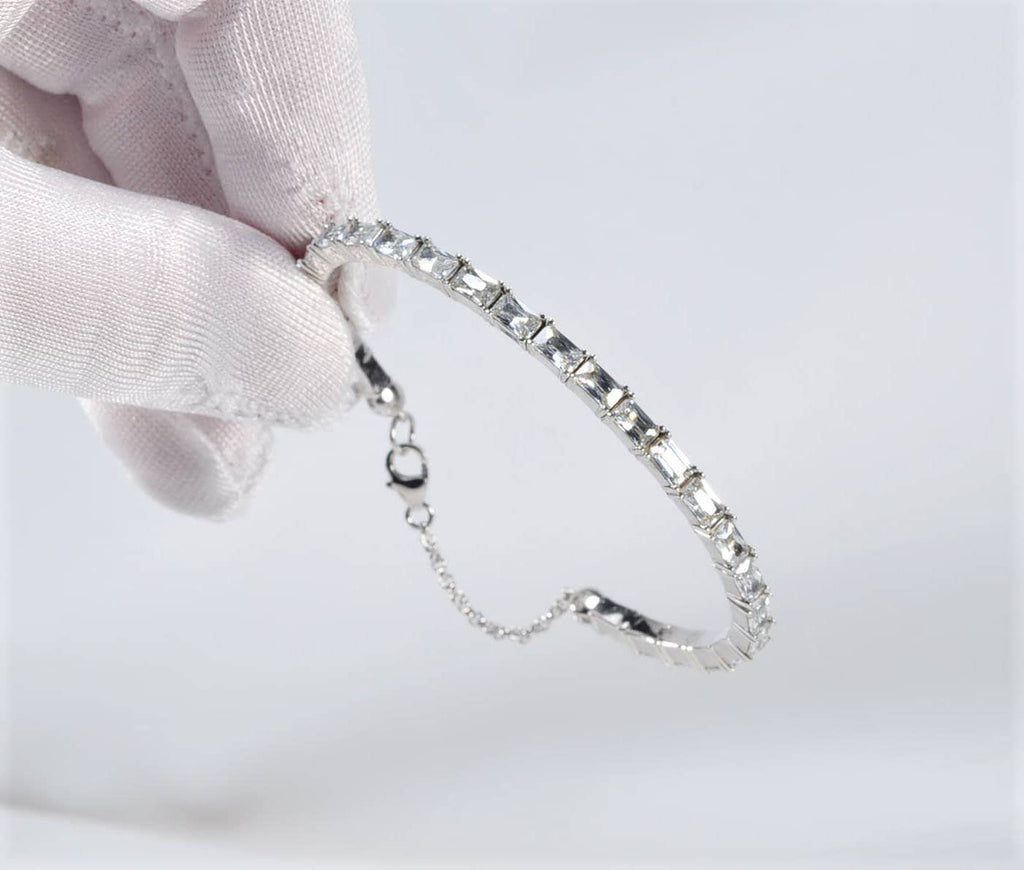 Handmade Baguette Zircon 925 Sterling Silver Bracelet, Wedding Jewelry