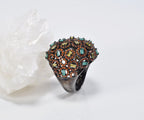 Handmade Aquamarine and Citrine Silver Ring, Handcrafted Aquamarine and Citrine Jewelry, Black Silver Band Aquamarine and Citrine Ring