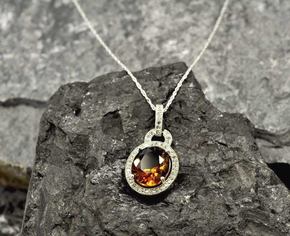 Handmade Citrine Silver Necklace: Gemstone Jewelry Gift
