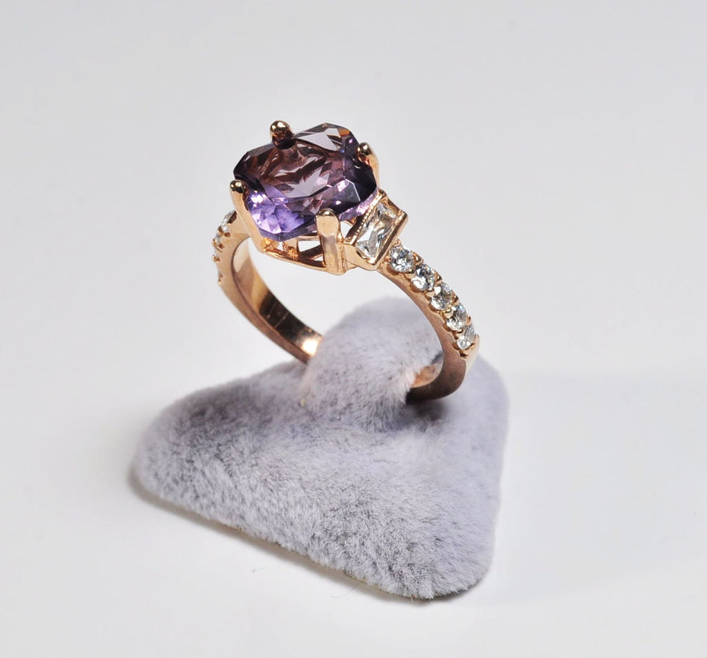 Handmade Genuine Natural Amethyst Silver Ring,Amethyst Jewelry,Amethyst Rose Silver Band Ring,Gift for Her