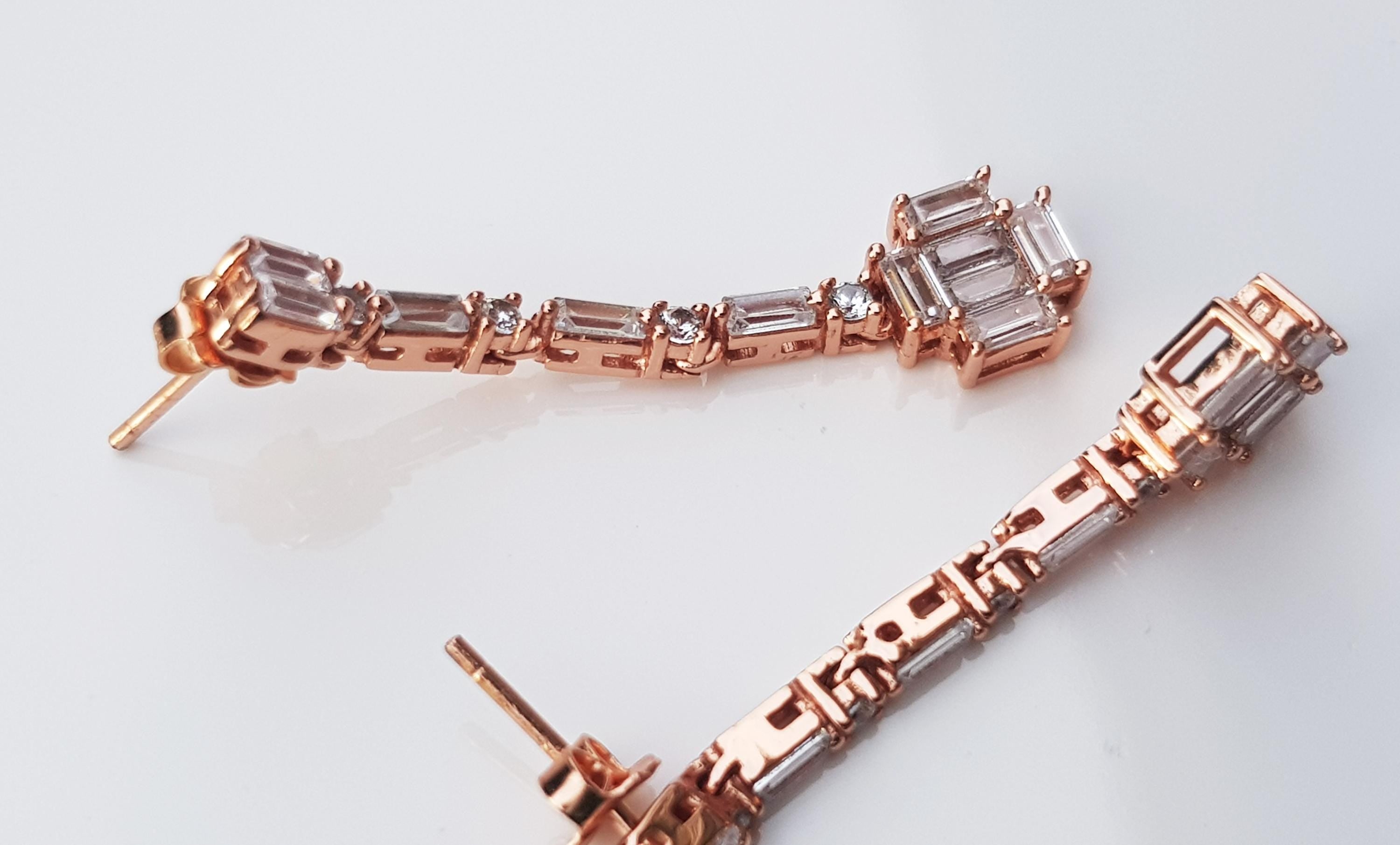 Handmade Genuine Zircon Rose Silver Earring, Handcrafted Zircon Earring Jewelry, Gift for Her