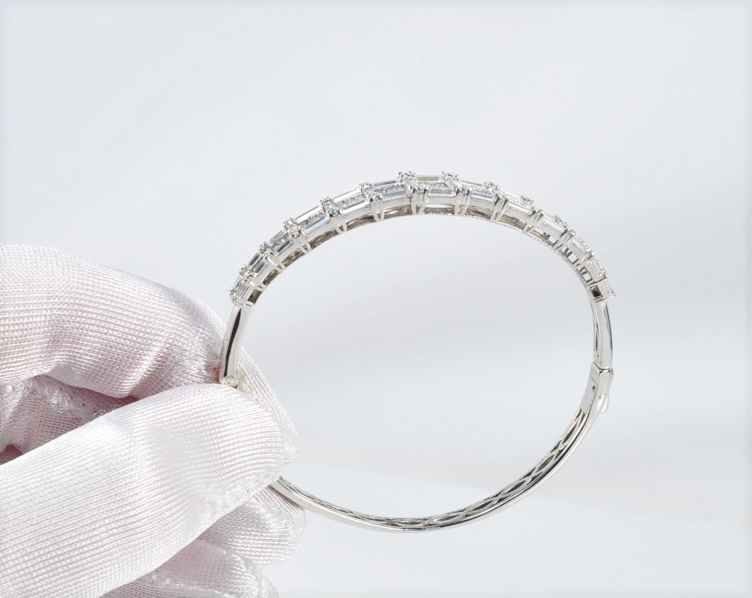 Handmade Baguette Zircon 925 Sterling Silver Bracelet, Wedding Jewelry