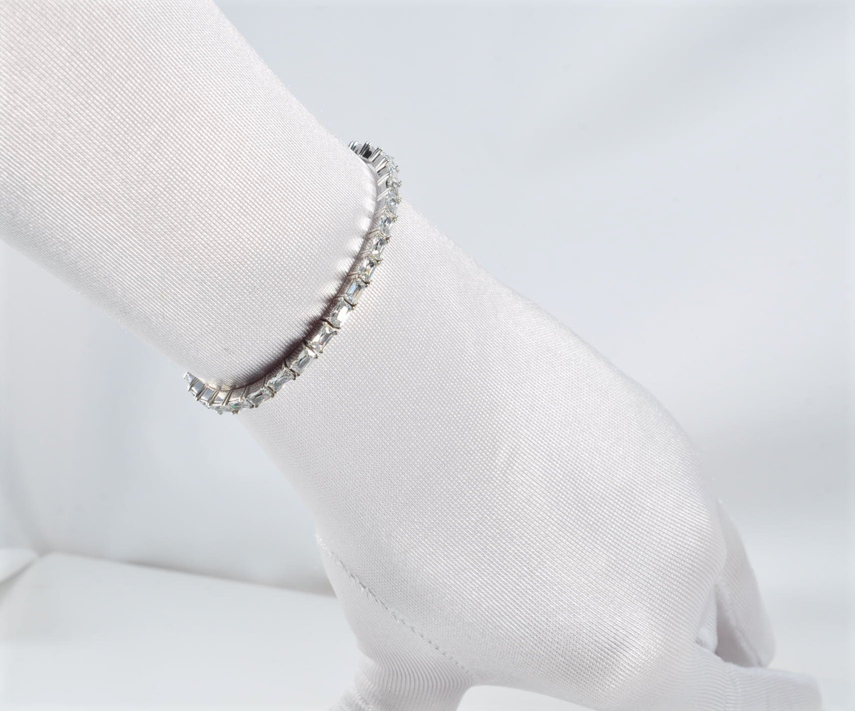 Handmade Baguette Zircon 925 Sterling Silver Bracelet, Wedding Jewelry