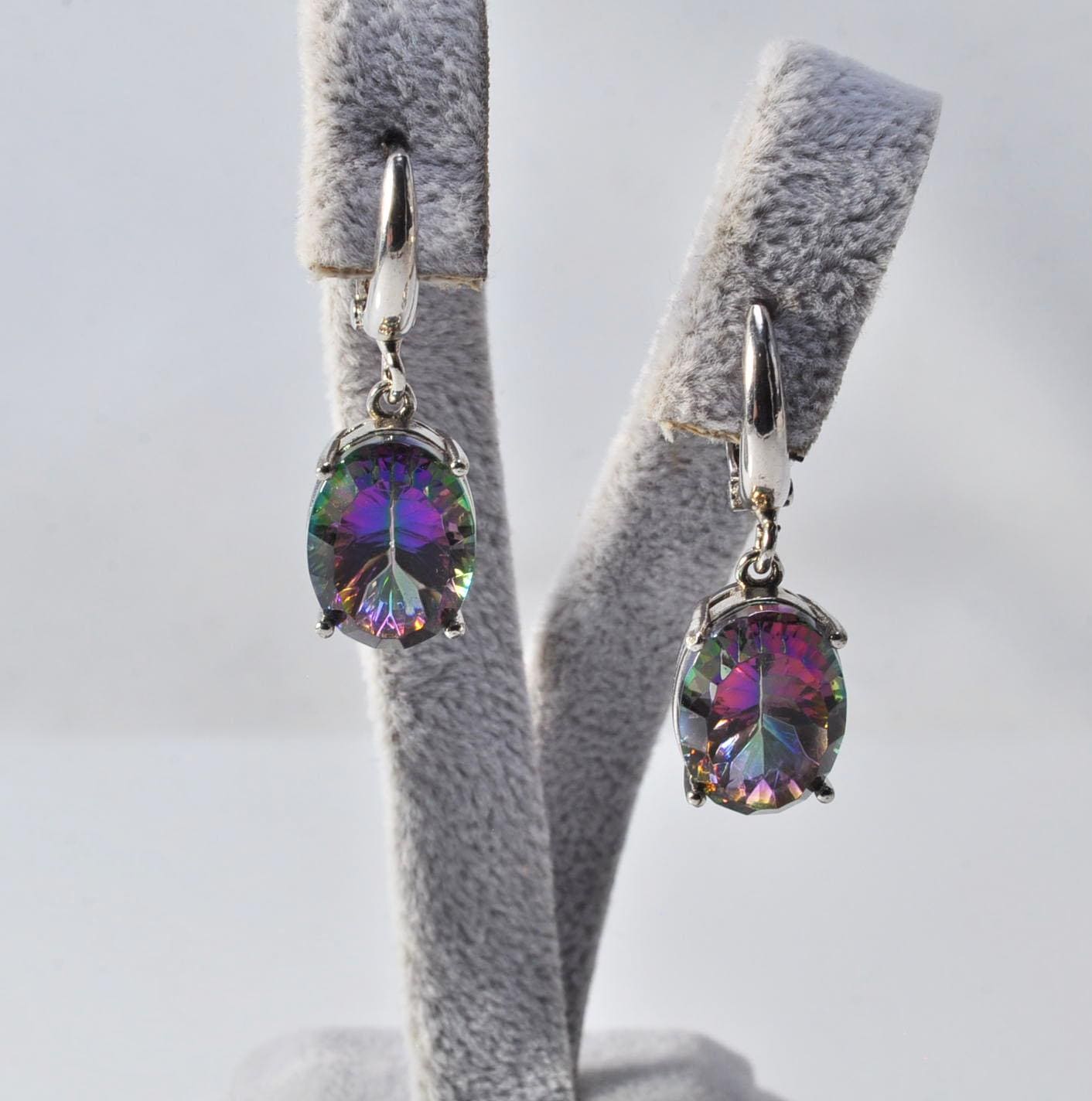 Handmade Genuine Natural Mystic Topaz Silver Earring,Mystic Topaz Earring Jewelry,Handcrafted Earring Gift for Her