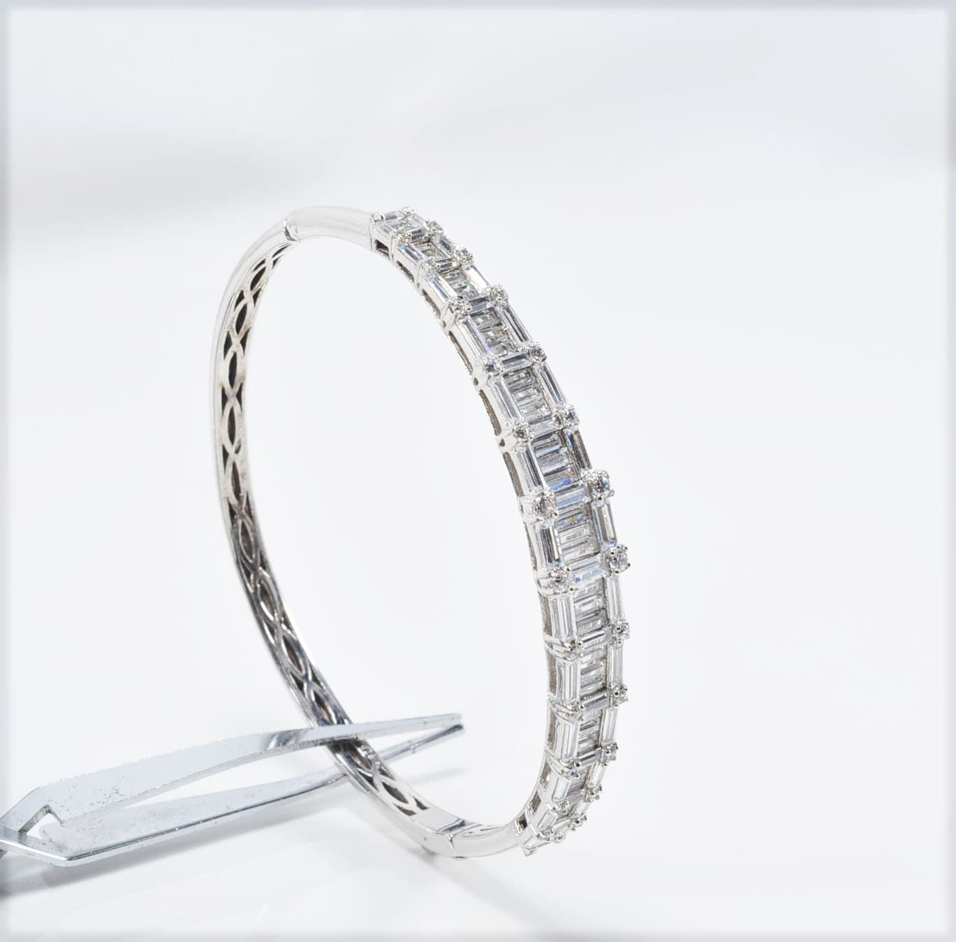 Handmade Baguette Zircon 925 Sterling Silver Bracelet, Wedding Jewelry