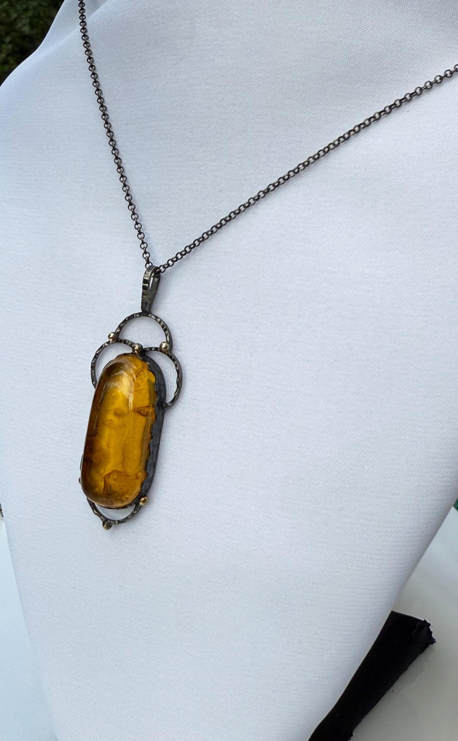 Handmade Sterling Silver Amber Necklace: Gemstone Jewelry Gift
