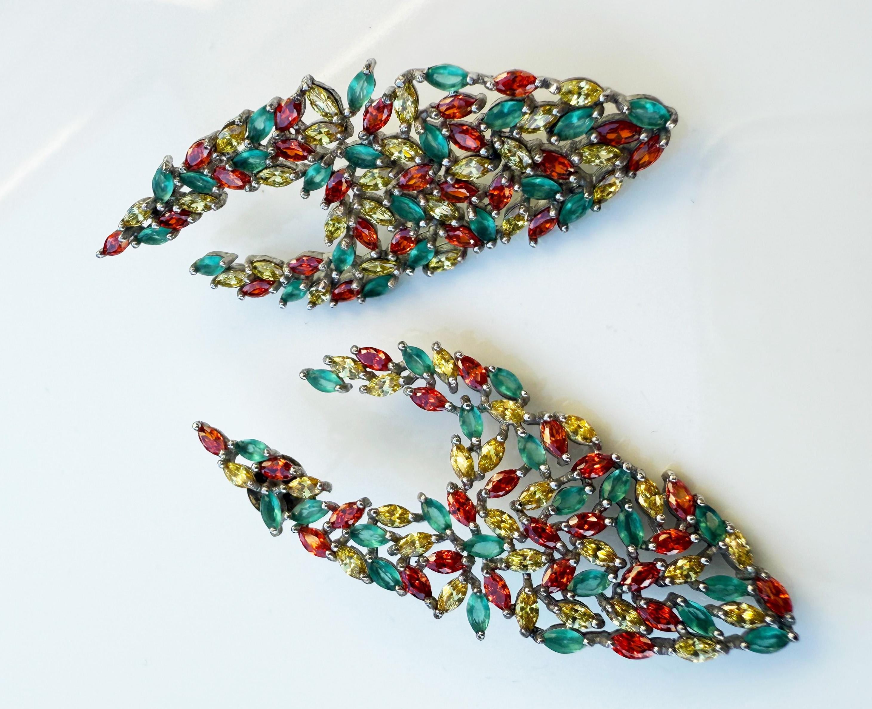 Handmade Sterling Silver Rainbow Zircon Earrings: Colorful Gemstone Jewelry