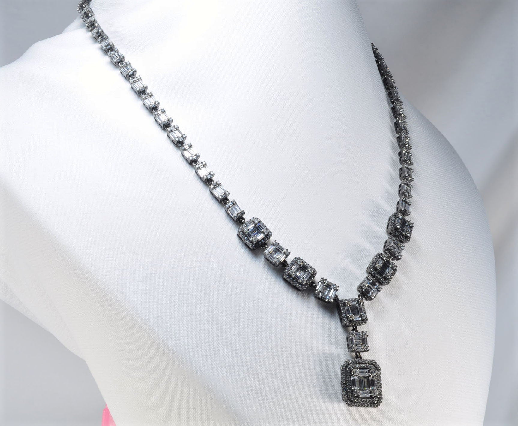 Handmade Baguette Zircon Black Silver Necklace,925 Black Silver Authentic Baguette Zircon Necklace,Wedding Gift for Her