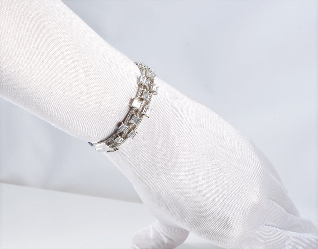 Handmade Genuine Baguette Zircon Gemstone Silver Bracelet, Zircon Bracelet Jewelry,Handcrafted, Gift For Her, Wedding Gift
