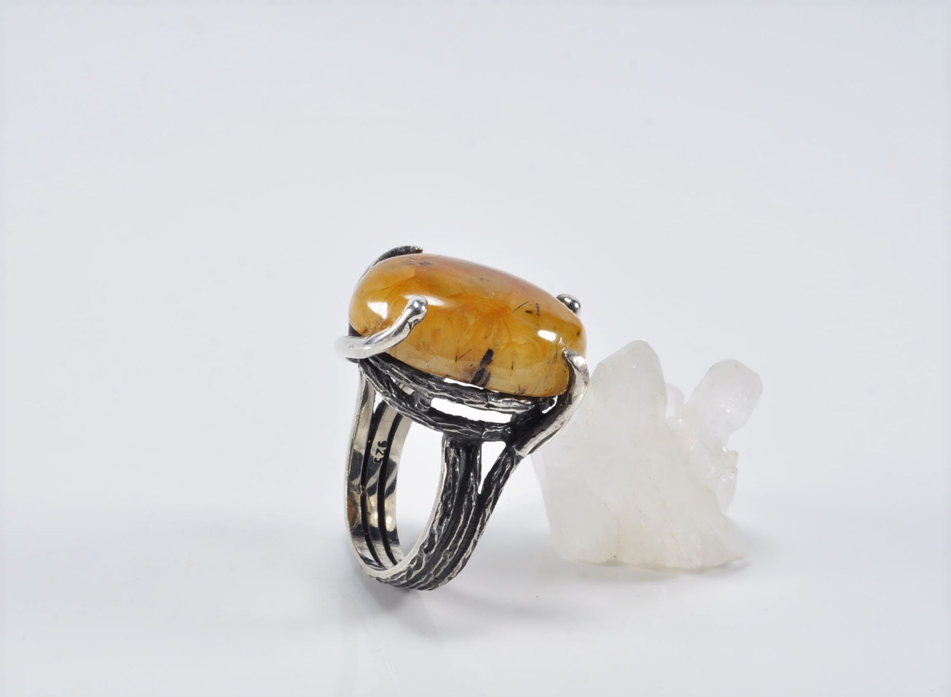 Handmade Amber Silver Ring, Handcrafted Amber Jewelry, 925 Silver Band Amber Ring,Gift for her