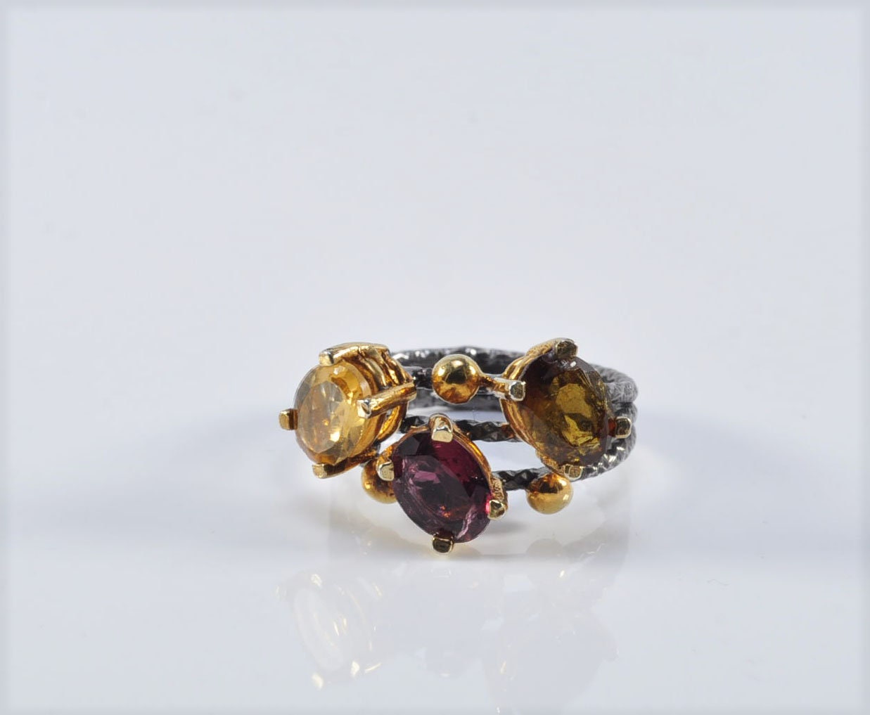 Handmade Citrine & Sultanite Silver Ring: Color Changing Gemstone Jewelry