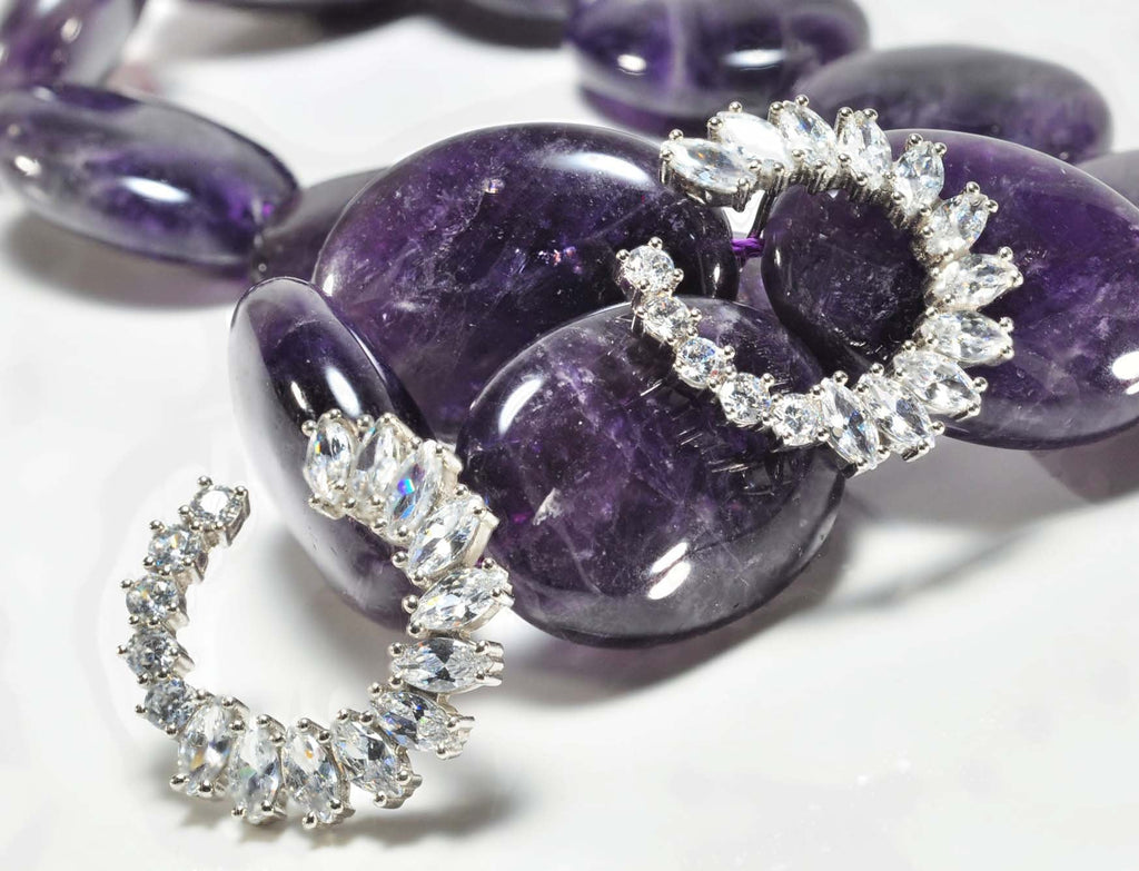 Handmade Sterling Silver Zircon Hoop Earrings, Anniversary Gift