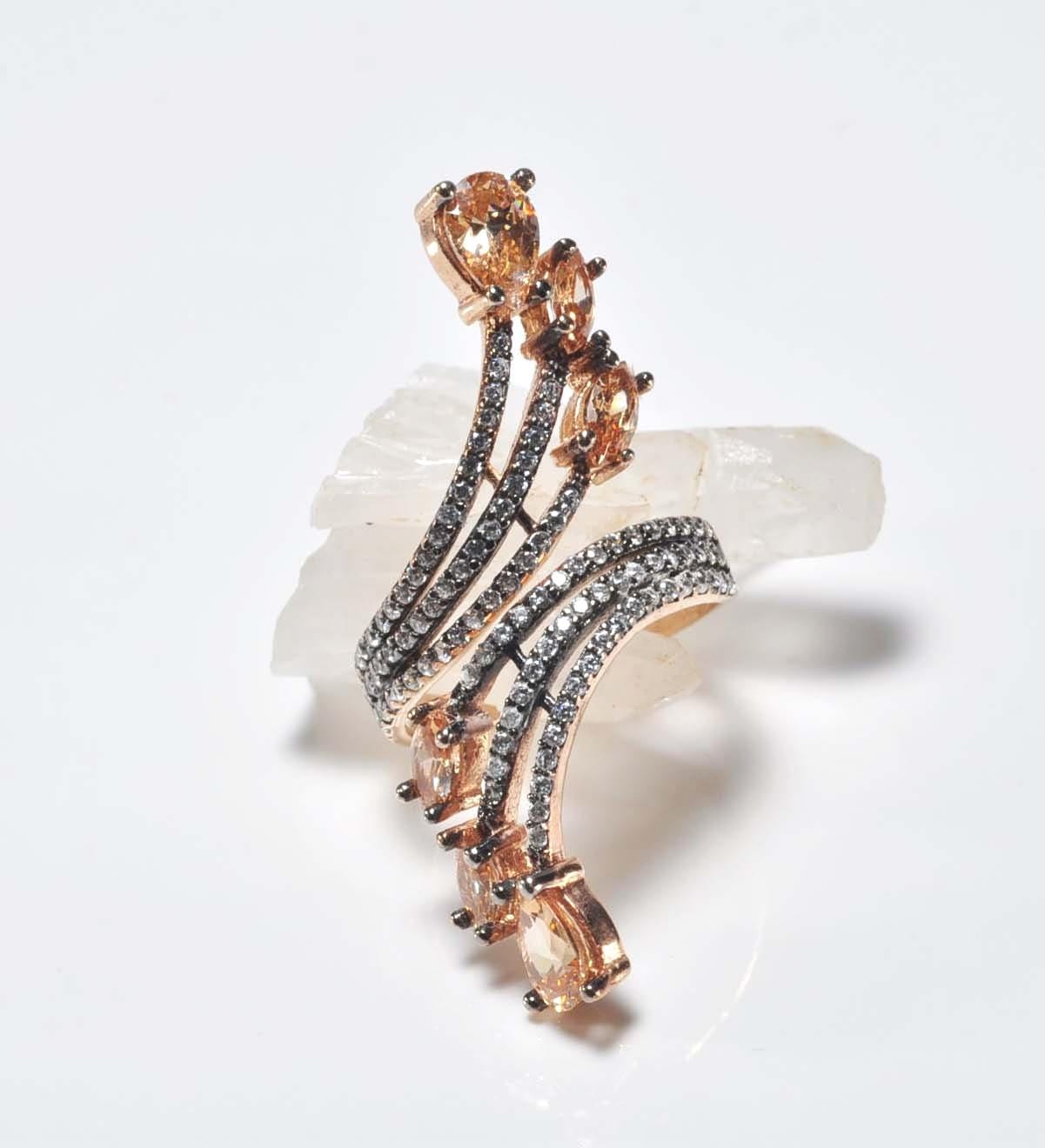 Handmade Citrine and Zircon Silver Ring, Handcrafted Citrine and Zircon Jewelry,Wedding Ring Gift, Rose Silver Band Ring,Gift for her