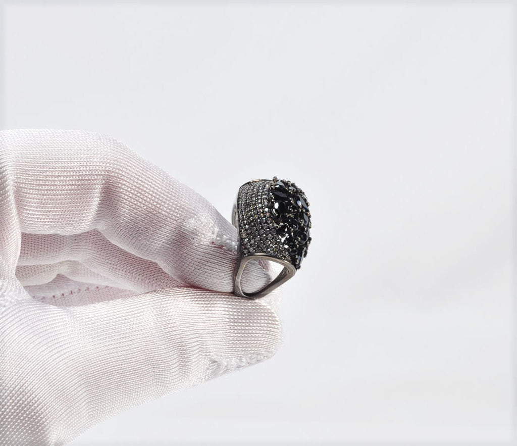 Handmade Zircon and Onyx Silver Ring, Handcrafted Zircon and Onyx Jewelry,Wedding Ring Gift, Black Silver Zircon and Onyx Ring,Gift for her