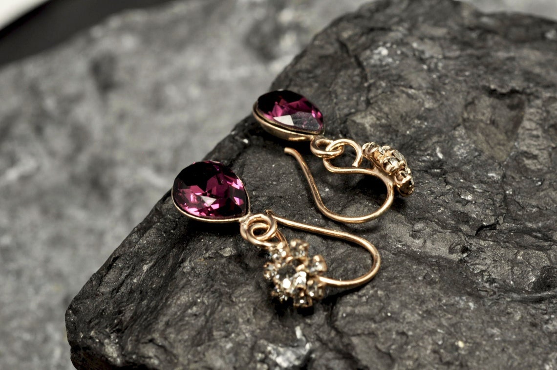 Handcrafted Amethyst and Zircon Silver Earring,Handmade Amethyst and Zircon Jewelry,925 Sterling Silver Dangle Drop Earring,Genuine Gemstone