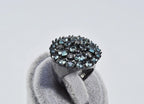Handmade Aquamarine and Zircon Black Silver Ring:March & December Birthstone