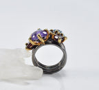 Elegant Aquamarine and Amethyst Sterling Silver Ring, Handmade Jewelry Gift for Her