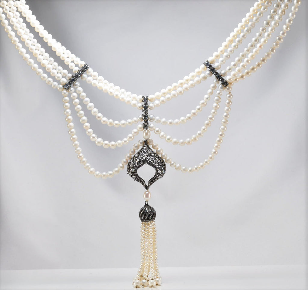 Handmade Pearl and Zircon Silver Necklace,925 Sterling Silver Genuine Authentic Necklace, Pearl and Zircon Gemstone Jewelry Gift for Her