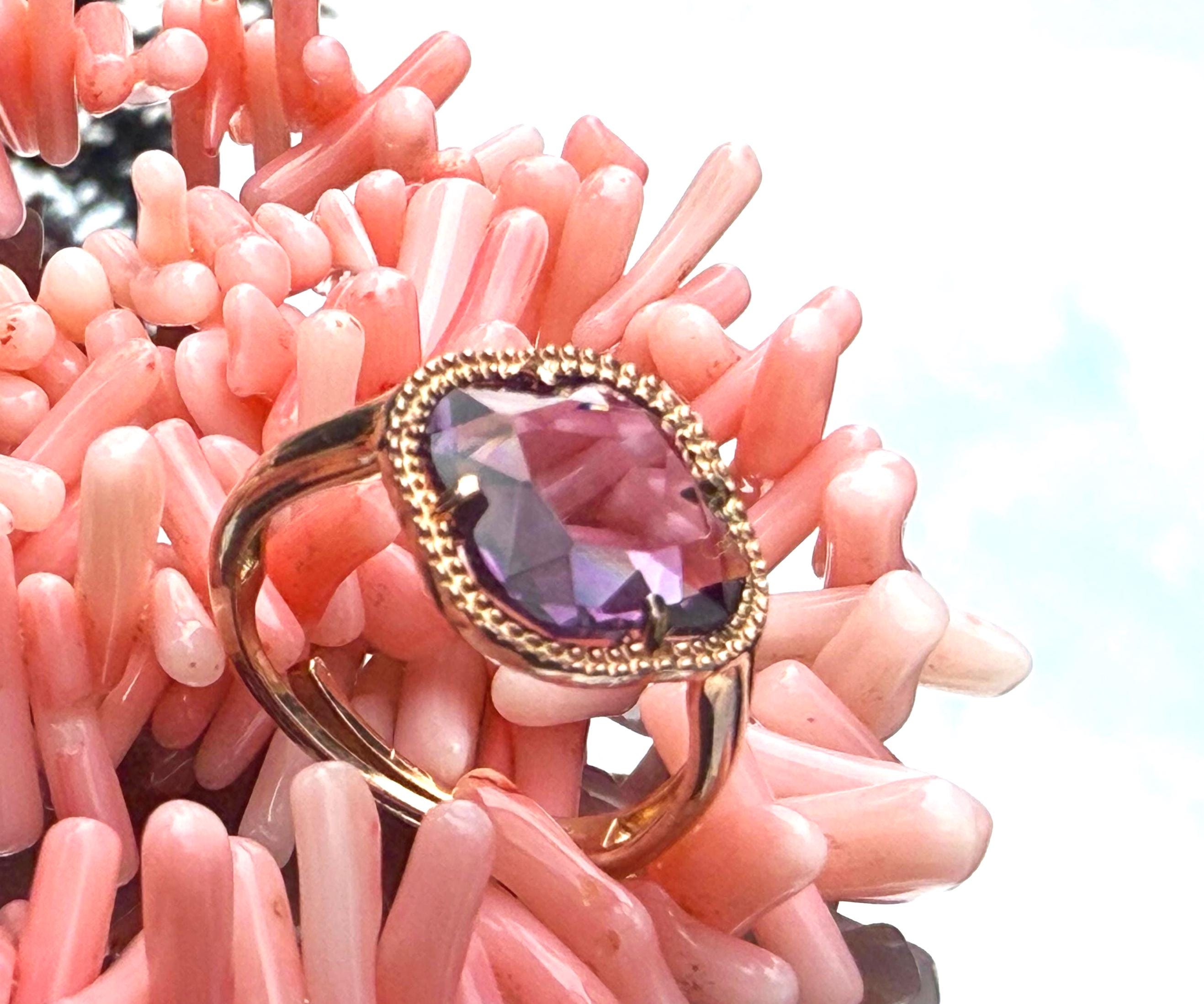 Handmade Amethyst Sterling Silver Ring: Rose Gemstone Jewelry