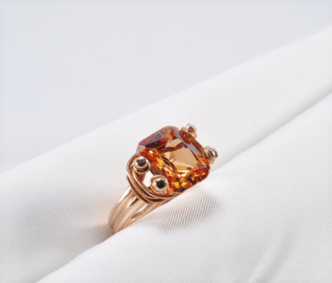 Handmade Citrine Silver Ring, Handcrafted Citrine Rose Silver Band Jewelry,Wedding Ring Gift, 925 Silver Citrine Ring,Gift for her