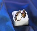 Handmade Genuine Pearl Amber Ruby Silver Ring Jewelry ,Pearl Amber Ruby Gemstone Ring,Multistone Ring Jewelry Gift for her