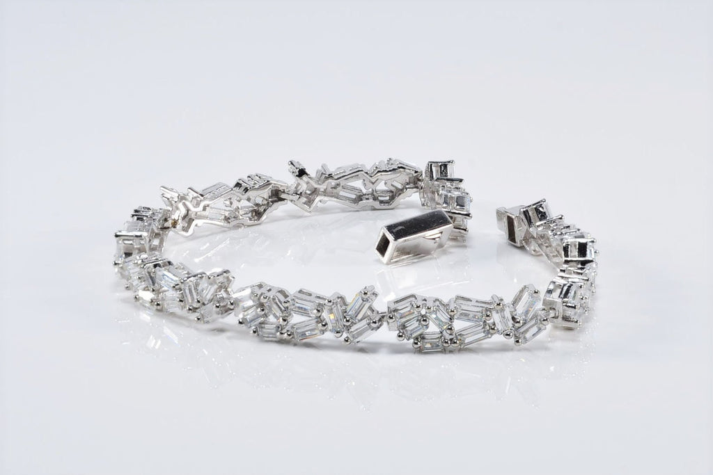 Handmade Genuine Baguette Zircon Gemstone Silver Bracelet, Zircon Bracelet Jewelry,Handcrafted, Gift For Her, Wedding Gift