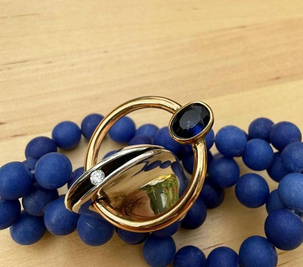 Handmade Sapphire and Zircon Silver Ring, Handcrafted Sapphire Jewelry, 925 Sterling Silver Band Sapphire Ring,Wedding Ring Gift