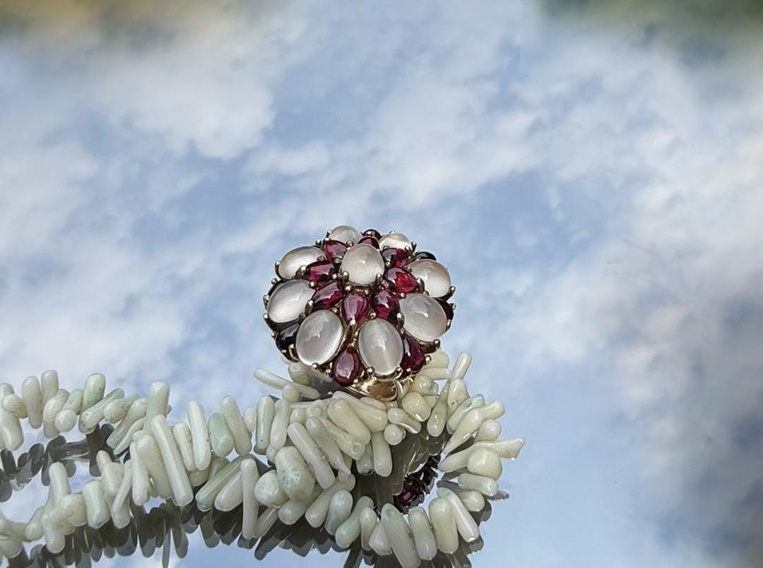 Handmade Garnet and Moonstone Sterling Silver Ring