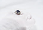 Elegant Sapphire and Zircon Halo Ring – Handcrafted Sterling Silver
